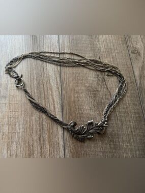 Silver-Tone Multi-Chain Leaf Statement Necklace